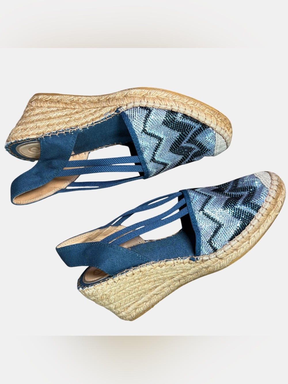 Vidorreta Spain Espadrille Wedge Sandals EU 39 US 8-8.5 Blue Metallic Chevron